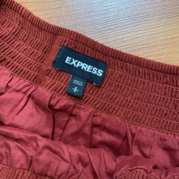 EXPRESS dark red linen blend crop top and pull on skirt 2 piece set outfit Small - Picture 11 of 11